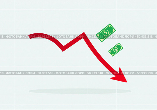 Стрелка графика, показывающая падение курса доллара. A chart arrow showing the decline in the dollar exchange rate. Стоковое AI-изображение, AI-художник Смирнова Светлана / Фотобанк Лори