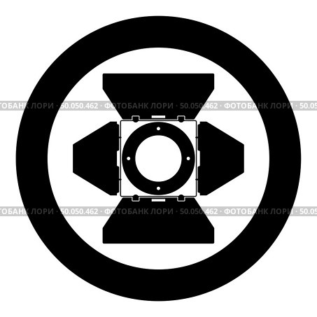 Studio spot lights Studio projector front view Spotlight Movie equipment Spot lamp Projector light concept icon in circle round black color vector illustration flat style simple image. Studio spot lights Studio projector front view Spotlight Movie equipment Spot lamp Projector light concept icon in circle round black color vector illustration flat style image. Стоковая иллюстрация, агентство Ingram Publishing / Фотобанк Лори