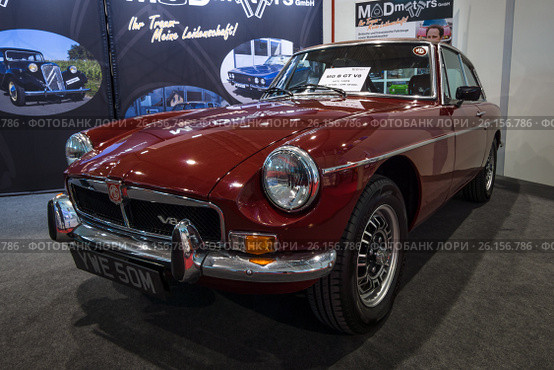 STUTTGART, GERMANY - MARCH 02, 2017: Sports car MGB GT V8, 1973. Europe's greatest classic car exhibition "RETRO CLASSICS" Редакционное фото, фотограф Sergey Kohl / Фотобанк Лори