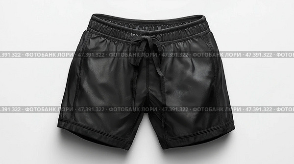 Stylish black athletic shorts designed for comfort during exercise. Стильные черные спортивные шорты, созданные для комфорта во время тренировок. Стоковое AI-изображение, AI-художник Katsiaryna Repich / Фотобанк Лори