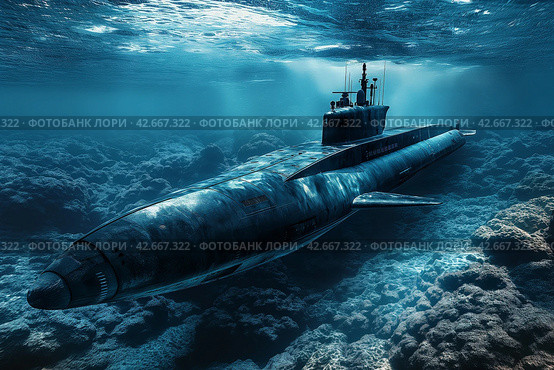 Submarine Underwater Exploration. Стоковое AI-изображение, AI-художник Кирилл Черезов / Фотобанк Лори
