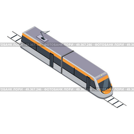 Subway Train. High Speed Inter-City Commuter. Subway train isolated on white. Vehicles designed to carry large numbers of passengers. High speed inter-city commuter train. Public electric transport. Part of series of city isometric. Vector. Стоковая иллюстрация, агентство Ingram Publishing / Фотобанк Лори