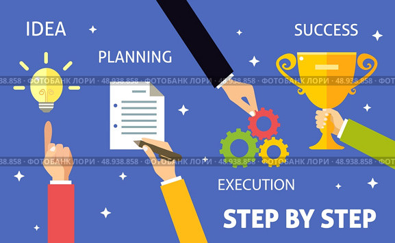 Successful business steps idea planning execution concept vector illustration. Стоковая иллюстрация, агентство Ingram Publishing / Фотобанк Лори