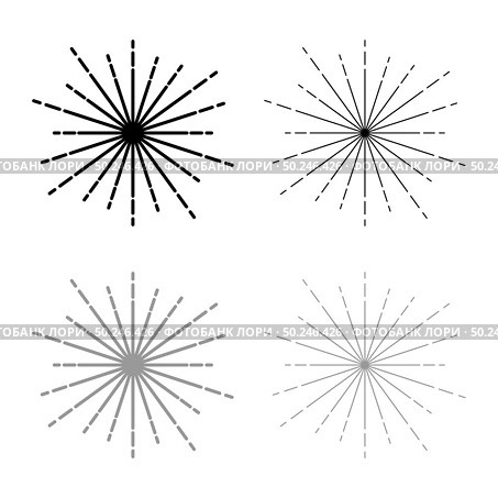 Sunburst Fireworks rays Radial ray Beam lines Sparkle Glaze Flare Starburst concentric radiance lines icon outline set black grey color vector illustration flat style simple image. Sunburst Fireworks rays Radial ray Beam lines Sparkle Glaze Flare Starburst concentric radiance lines icon outline set black grey color vector illustration flat style image. Стоковая иллюстрация, агентство Ingram Publishing / Фотобанк Лори