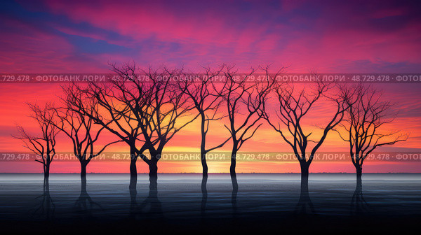 suns tree silhouettes ai generated. Стоковое AI-изображение, AI-художник Vectorwin / Фотобанк Лори