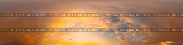 Sunset sky panorama with bright glowing pink Cumulus clouds. HDR 360 seamless spherical panorama. Full zenith or sky dome in 3D, sky replacement for aerial drone panoramas. Climate and weather change. Стоковое фото, фотограф svetograph / Фотобанк Лори