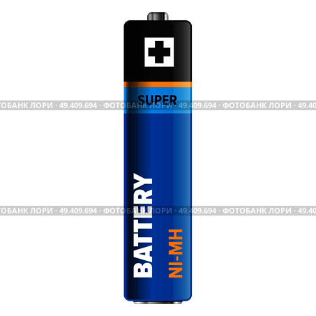 Super powerful and compact battery isolated on white. Qualitative energy container for long time usage of electronic devices. Small galvanic appliance to refill power content vector illustration.. Super Powerful and Compact Battery Illustration. Стоковая иллюстрация, агентство Ingram Publishing / Фотобанк Лори