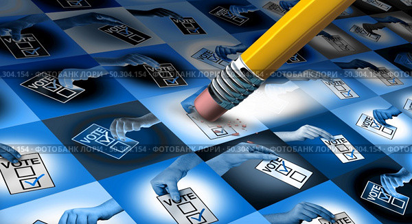 Suppress The Vote and election voter suppression as diverse hands prevented from casting a ballot at a voting polling station as a right to vote restriction and rigged campaign with 3D illustration elements. Стоковое фото, агентство Ingram Publishing / Фотобанк Лори