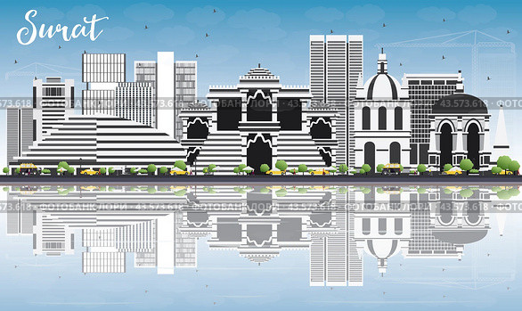 Surat Skyline with Gray Buildings, Blue Sky and Reflections. Стоковая иллюстрация, иллюстратор Игорь Сорокин / Фотобанк Лори