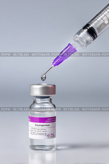 Syringe extracting serum from a medical vial preparing injection dose. Стоковое AI-изображение, AI-художник Юрий Поздников / Фотобанк Лори