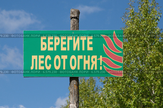 Табличка "Берегите лес от огня" Стоковое фото, фотограф Елена Коромыслова / Фотобанк Лори