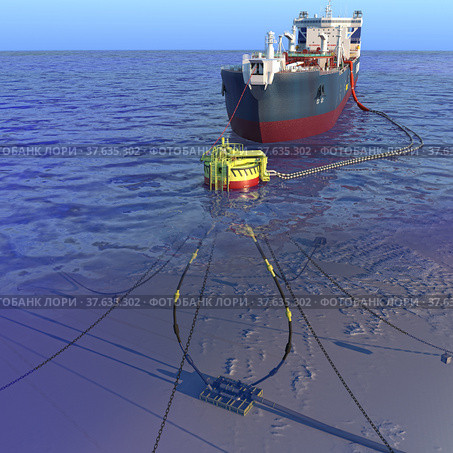 Tanker ship at the SPM buoy. 3d-rendering. Редакционная иллюстрация, иллюстратор Наталья Лагуткина / Фотобанк Лори