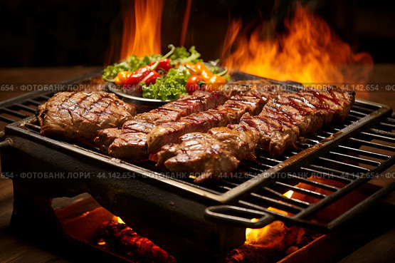 Tantalizing Sizzling steak grill with herbs. Generate ai. Стоковое AI-изображение, AI-художник Иван Рябоконь / Фотобанк Лори
