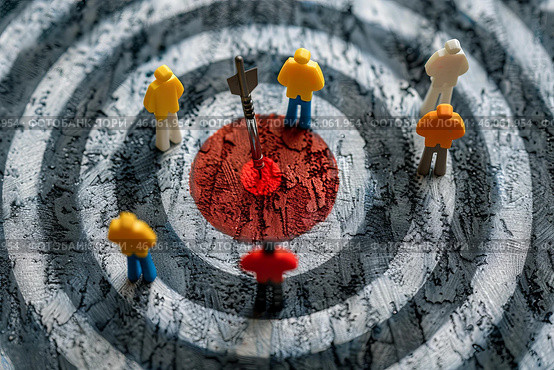 Target audience and marketing strategy planning with miniature figurines. Стоковое AI-изображение, AI-художник Иван Рябоконь / Фотобанк Лори