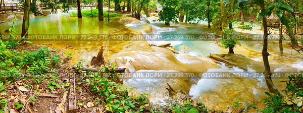 Tat Sae Waterfalls. Beautiful landscape. Laos. Panorama (2017 год). Редакционное фото, фотограф Ольга Хорошунова / Фотобанк Лори