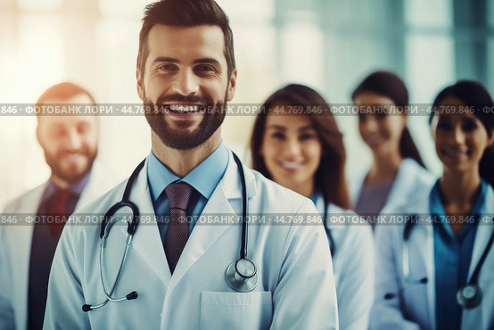 Team of doctors close up. Стоковое AI-изображение, AI-художник Veniamin Kraskov / Фотобанк Лори