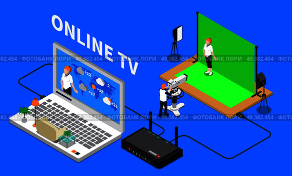 Telecommunication isometric composition with television programme shooting and online streaming 3d vector illustration. Telecommunication Isometric Composition. Стоковая иллюстрация, агентство Ingram Publishing / Фотобанк Лори