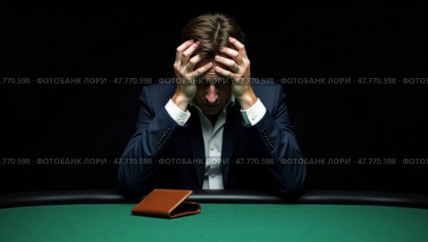 Tense moment at the poker table. Стоковое AI-изображение, AI-художник Андрей Бакусов / Фотобанк Лори