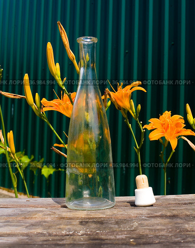 The bottle cap lies next to an empty alcohol bottle. Стоковое фото, фотограф Александр Клёнов / Фотобанк Лори