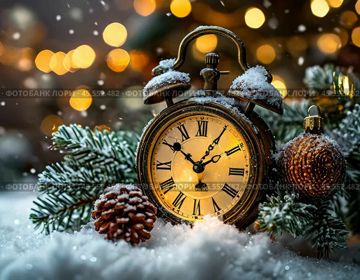 The clock is counting down the first moments of the New Year. New Year's card. Стоковое фото, фотограф Сергей Елизарьев / Фотобанк Лори