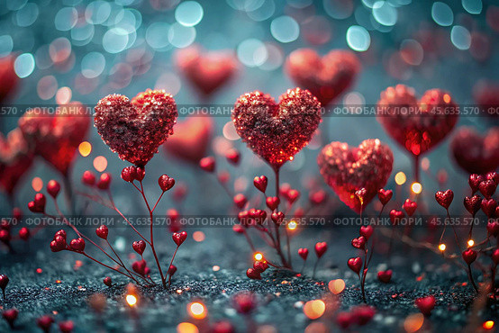 The concept of Valentine's Day. A fantastic red heart as a background. A festive banner. Стоковое AI-изображение, AI-художник Photojuli / Фотобанк Лори