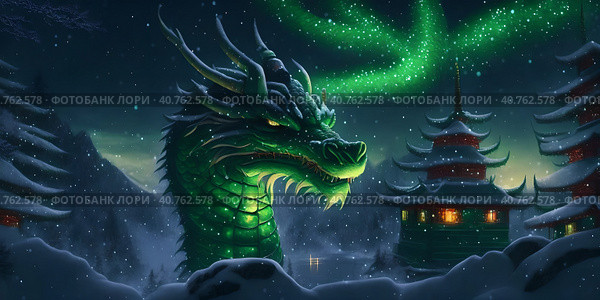The dragon is a symbol of 2024 according to the eastern calendar. Стоковое AI-изображение, AI-художник Сергей Елизарьев / Фотобанк Лори