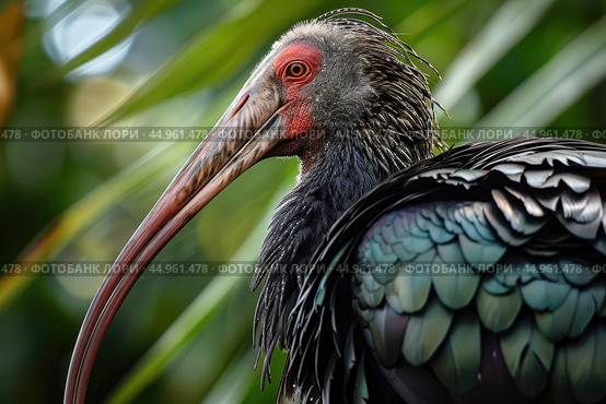 The exquisite details of the Northern Bald Ibis. Стоковое AI-изображение, AI-художник Veniamin Kraskov / Фотобанк Лори