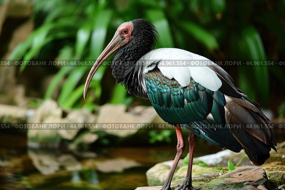 The exquisite details of the Northern Bald Ibis. Стоковое AI-изображение, AI-художник Veniamin Kraskov / Фотобанк Лори