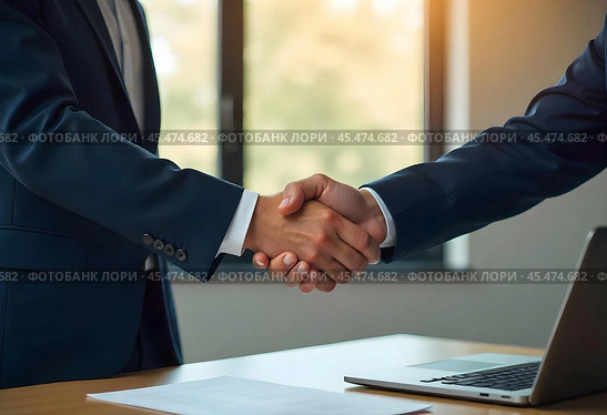 The handshake of two businessmen. Стоковое AI-изображение, AI-художник RamA / Фотобанк Лори