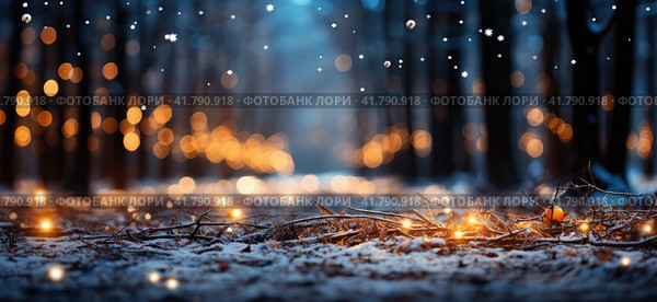 The Magic of Yellow Lights: Fairytale Forest with Bokeh Lights. Стоковое AI-изображение, AI-художник Юрий Поздников / Фотобанк Лори