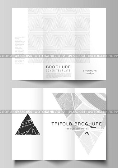 The minimal vector illustration layouts. Modern creative covers design templates for trifold brochure or flyer. Abstract geometric triangle design background using different triangular style patterns. The minimal vector illustration layouts. Modern creative covers design templates for trifold brochure or flyer. Abstract geometric triangle design background using different triangular style patterns. Стоковая иллюстрация, агентство Ingram Publishing / Фотобанк Лори