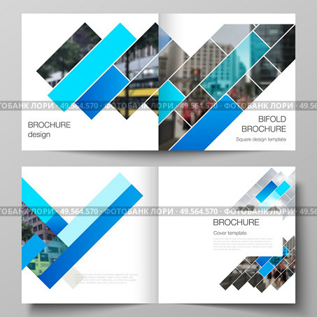 The vector illustration layout of two covers templates for square design bifold brochure, magazine, flyer, booklet. Abstract geometric pattern creative modern blue background with rectangles. The vector illustration layout of two covers templates for square design bifold brochure, magazine, flyer, booklet. Abstract geometric pattern creative modern blue background with rectangles. Стоковая иллюстрация, агентство Ingram Publishing / Фотобанк Лори
