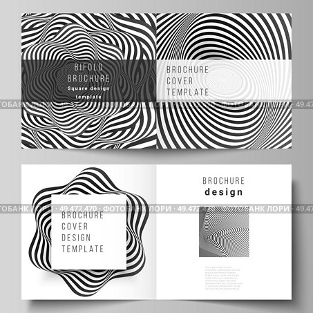 The vector layout of two covers templates for square design bifold brochure, magazine, flyer, booklet. Abstract 3D geometrical background with optical illusion black and white design pattern. The vector layout of two covers templates for square design bifold brochure, magazine, flyer, booklet. Abstract 3D geometrical background with optical illusion black and white design pattern. Стоковая иллюстрация, агентство Ingram Publishing / Фотобанк Лори