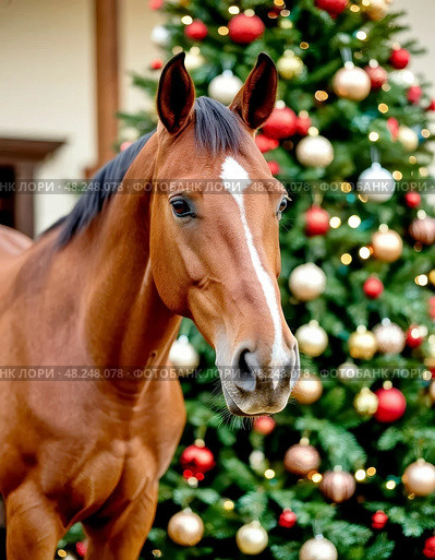 The year 2026 on the Eastern calendar is the year of the red fiery Horse. The red fiery Horse is a sign of purposefulness and triumph. Стоковое AI-изображение, AI-художник Сергей Елизарьев / Фотобанк Лори