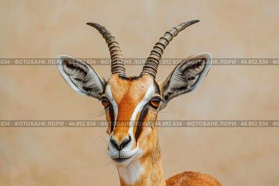 Thomson's gazelle standing and looking at camera in natural habitat. Стоковое AI-изображение, AI-художник Иван Рябоконь / Фотобанк Лори