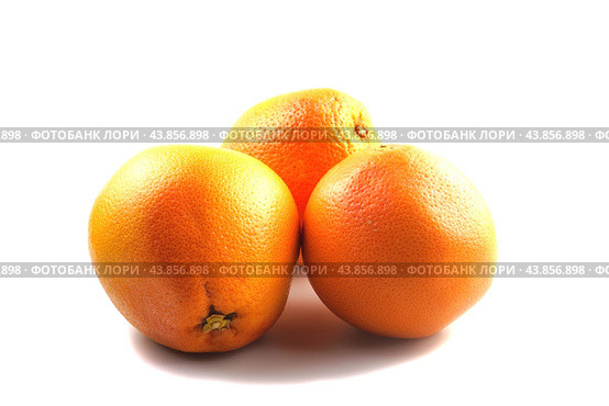 Three large grapefruits on a white background. Side view. Стоковое фото, фотограф Ярославский Максим / Фотобанк Лори
