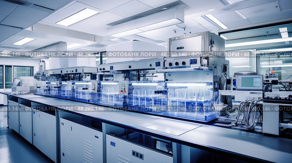 throughput automation laboratory equipment ai generated. Стоковое AI-изображение, AI-художник Vectorwin / Фотобанк Лори