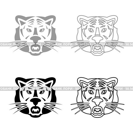 Tiger head set icon grey black color vector illustration image simple solid fill outline contour line thin flat style. Tiger head set icon grey black color vector illustration image solid fill outline contour line thin flat style. Стоковая иллюстрация, агентство Ingram Publishing / Фотобанк Лори