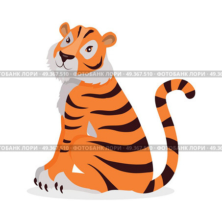 Tiger Panthera Tigris Cartoon Isolated on White.. Tiger Panthera tigris cartoon isolated on white. Largest cat tiger species, most recognisable for pattern of dark vertical stripes reddish-orange fur with lighter underside. Sticker tiger for children. Стоковая иллюстрация, агентство Ingram Publishing / Фотобанк Лори