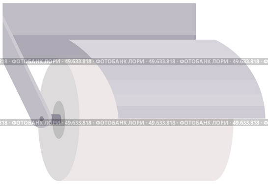 Toilet paper roll with metal holder. illustration in flat style, hygienic element isolated on white background. Round coiled clean paper, vectoe template home attribute of individual sanitary care. Toilet paper roll with metal holder. illustration in flat style, hygienic element isolated on white. Стоковая иллюстрация, агентство Ingram Publishing / Фотобанк Лори