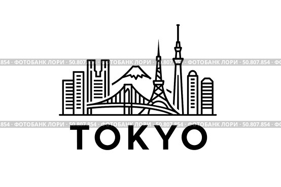Tokyo skyline with modern towers and Mount Fuji background. Стоковое AI-изображение, AI-художник Максим Гребешков / Фотобанк Лори