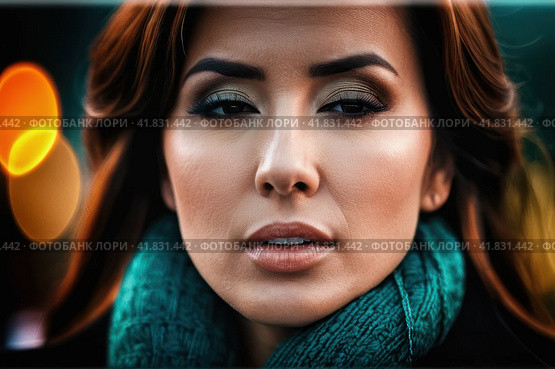 Tonsillitis and angina concept. Sick woman with closed eyes touching her sore throat. Unhealthy female with painful feelings in neck feels discomfort, hard to swallow, irritation or loss of voice. AI. Стоковое AI-изображение, AI-художник Sergey Grishin / Фотобанк Лори