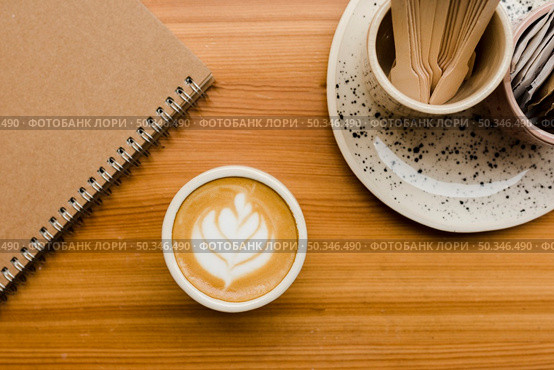 top view desk with cup cofee. Стоковое фото, агентство Ingram Publishing / Фотобанк Лори