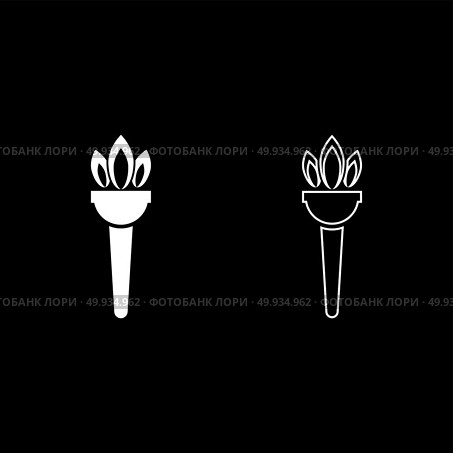 Torch flambeau icon set white color vector illustration flat style simple image outline. Стоковая иллюстрация, агентство Ingram Publishing / Фотобанк Лори