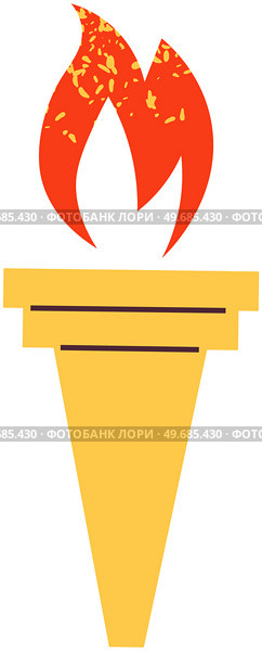 Torch with flame isolated on white background. Symbol of sports, tournament. Fire as sign of Olympic Games start. Torch with flame for grand opening of competition. Olympic fire above flambeau. Fire as sign of Olympic Games, competitive sport. Torch with flame for grand opening of competition. Стоковая иллюстрация, агентство Ingram Publishing / Фотобанк Лори