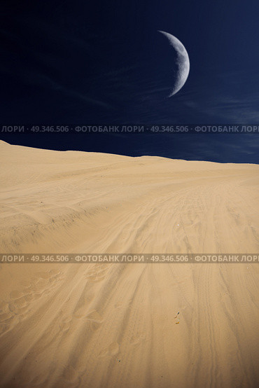 Tourists travel through the dunes in the Atacama Desert. Oasis of Huacachina, Peru, South America. moon shines. Стоковое фото, агентство Ingram Publishing / Фотобанк Лори