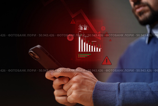Tracking cryptocurrency trends with mobile app during market fluctuations at home in evening hours. Стоковое фото, фотограф Сергей Толмачёв / Фотобанк Лори