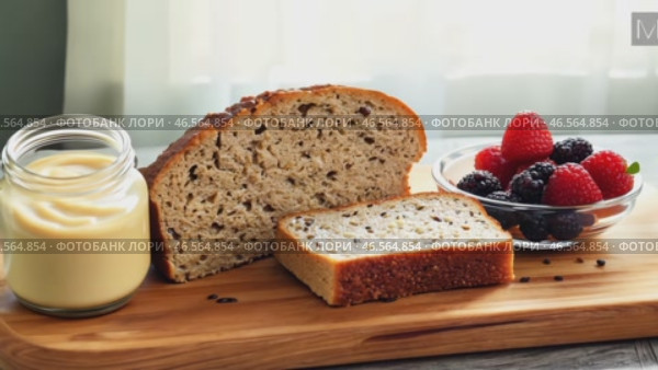 Traditional vanilla pound cake baked in a bundt pan served with fresh berries. The concept of healthy and proper nutrition, healthy lifestyle, cooking, recipes of favorite dishes, 4k. Стоковое AI-видео, аниматор ALLA YURTAYEVA / Фотобанк Лори