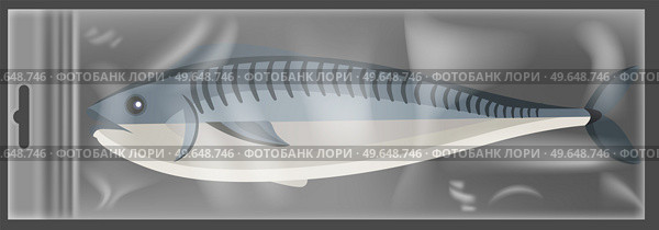 Transparent plastic bag with fish in vacuum. Stretched polyethylene mockup. Evacuated mackerel in plastic packaging isolated on transparent background. Polyethylene packaging for storing food. Transparent plastic bag with fish in vacuum. Evacuated mackerel in polyethylene packaging. Стоковая иллюстрация, агентство Ingram Publishing / Фотобанк Лори