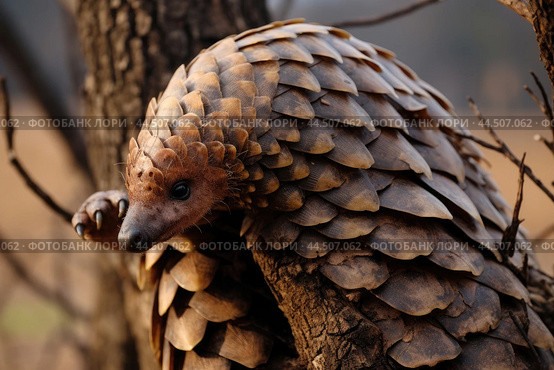 Tree pangolin on the tree. Стоковое AI-изображение, AI-художник Veniamin Kraskov / Фотобанк Лори